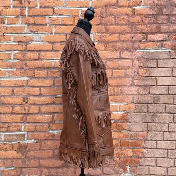 Sundance Leather Fringe Brown Western Jacket Petite Small New with Tags - Picture 3 of 16